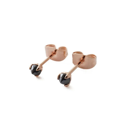 Iron Ore Crystal Point Solitaire Stud Earrings — Dainty Minimalist Everyday - Rose Gold Earrings
