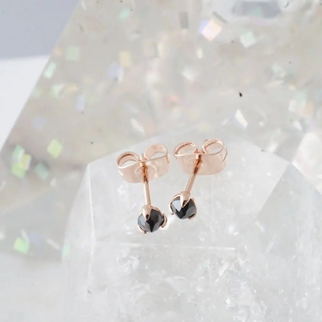 Iron Ore Crystal Point Solitaire Stud Earrings — Dainty Minimalist Everyday - Earrings