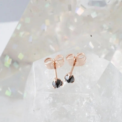 Iron Ore Crystal Point Solitaire Stud Earrings — Dainty Minimalist Everyday - Earrings