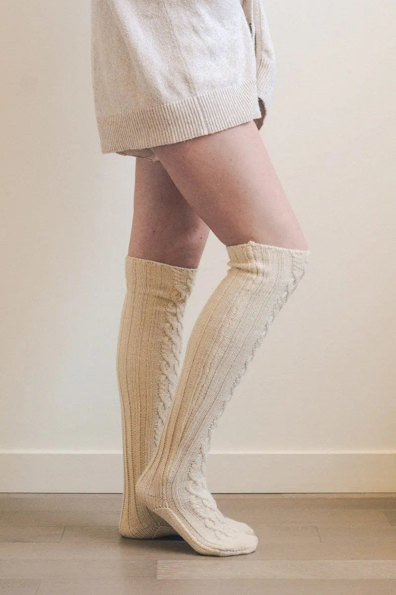 Knee High Cable Knit Socks Ivory