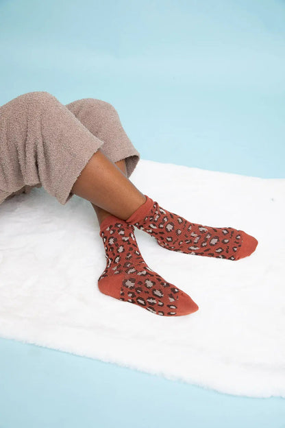 Leopard Print Knit Socks with Stretchy Cozy Fabric
