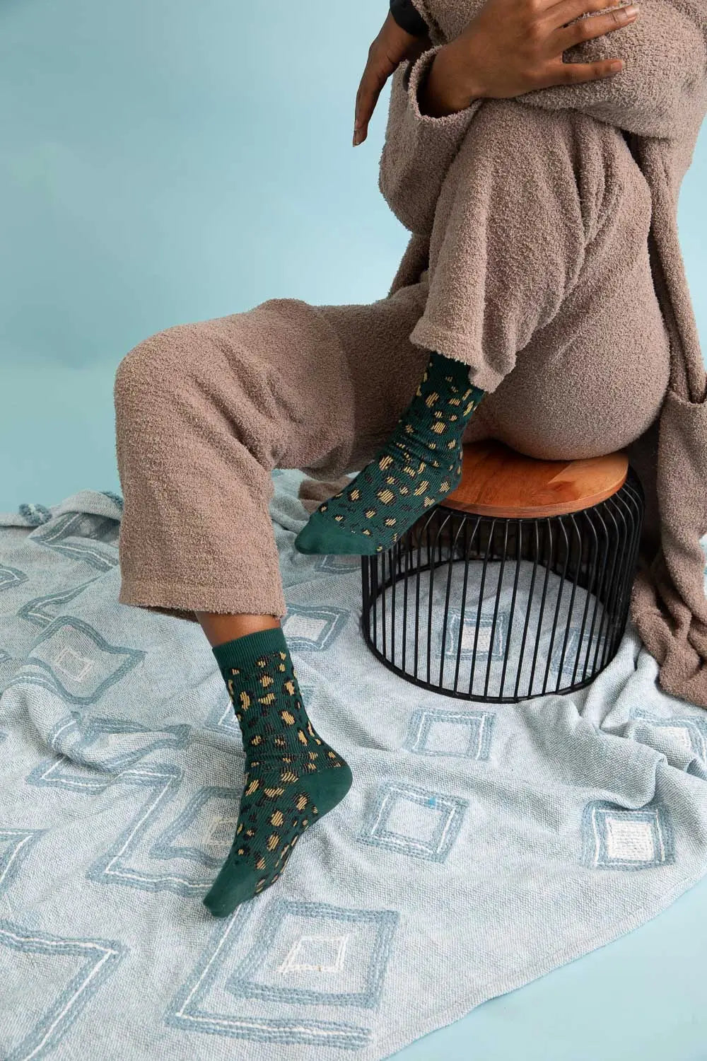 Leopard Print Knit Socks with Stretchy Cozy Fabric