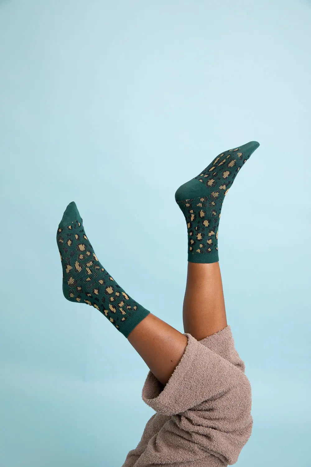 Leopard Print Knit Socks with Stretchy Cozy Fabric One Size Olive
