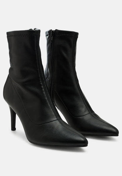 Faux Leather Stiletto Ankle Boots with Mid Heel and Side Zipper
