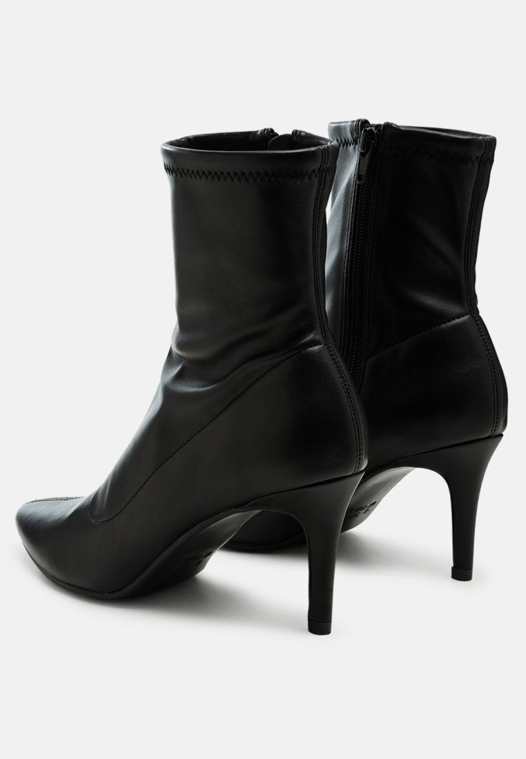 Faux Leather Stiletto Ankle Boots with Mid Heel and Side Zipper