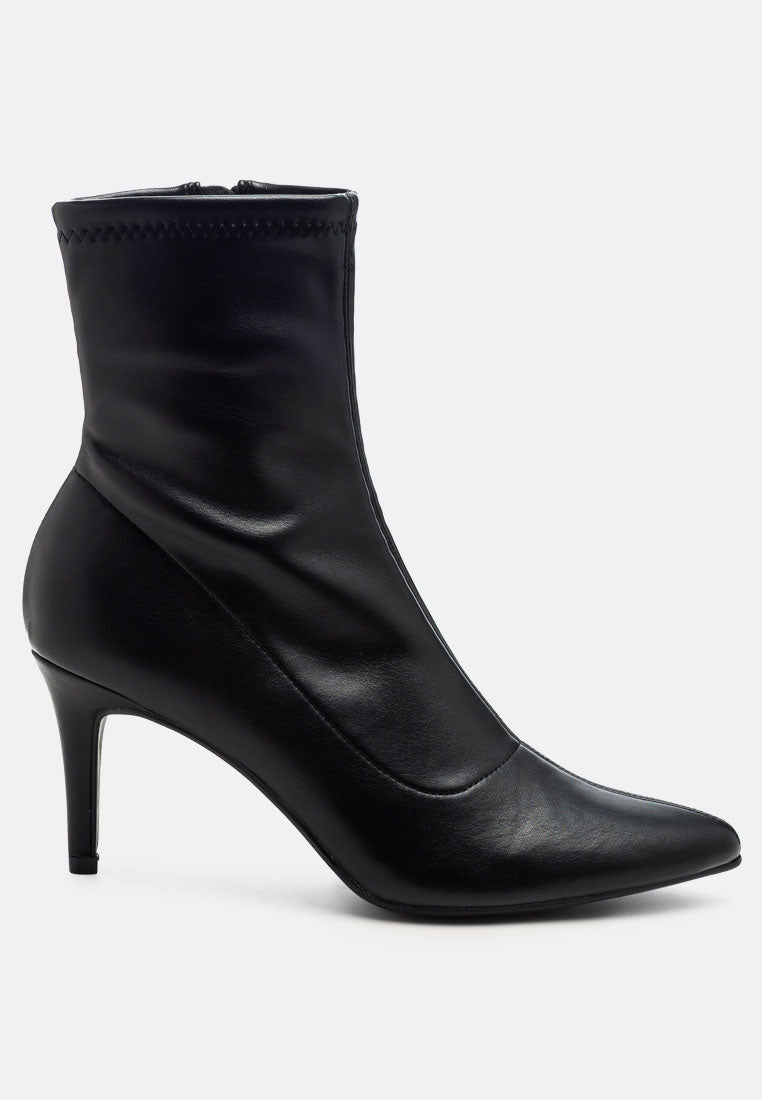 Faux Leather Stiletto Ankle Boots with Mid Heel and Side Zipper Black