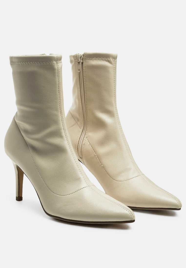 Faux Leather Stiletto Ankle Boots with Mid Heel and Side Zipper