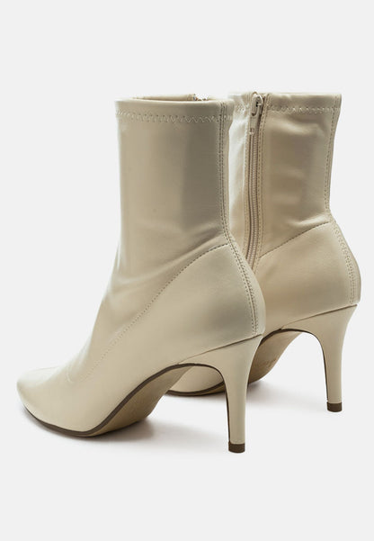 Faux Leather Stiletto Ankle Boots with Mid Heel and Side Zipper