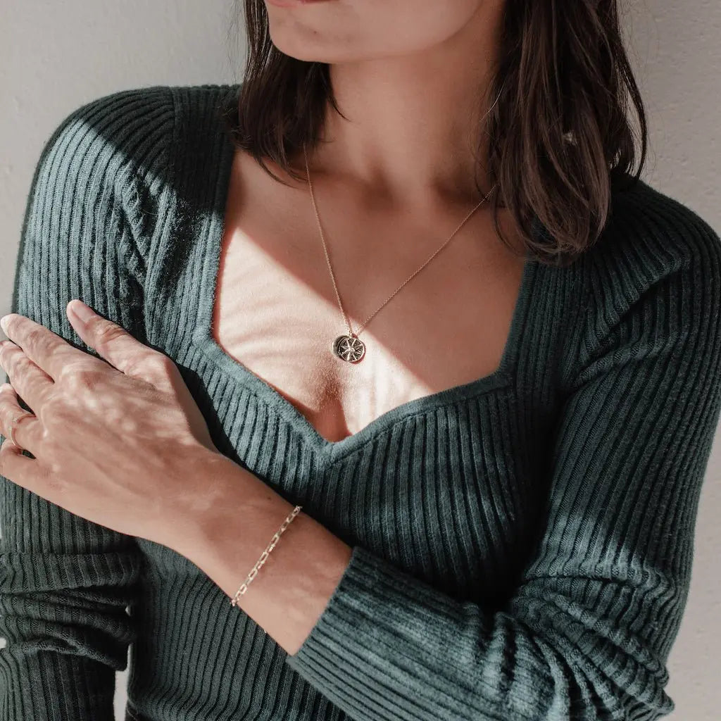 Sun & Moon Celestial Pendant Necklace — Crystal Accent Layering Everyday Jewelry - Necklaces