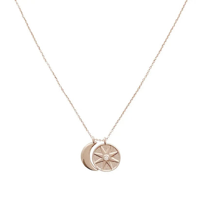 Sun & Moon Celestial Pendant Necklace — Crystal Accent Layering Everyday Jewelry - Rose Gold Necklaces