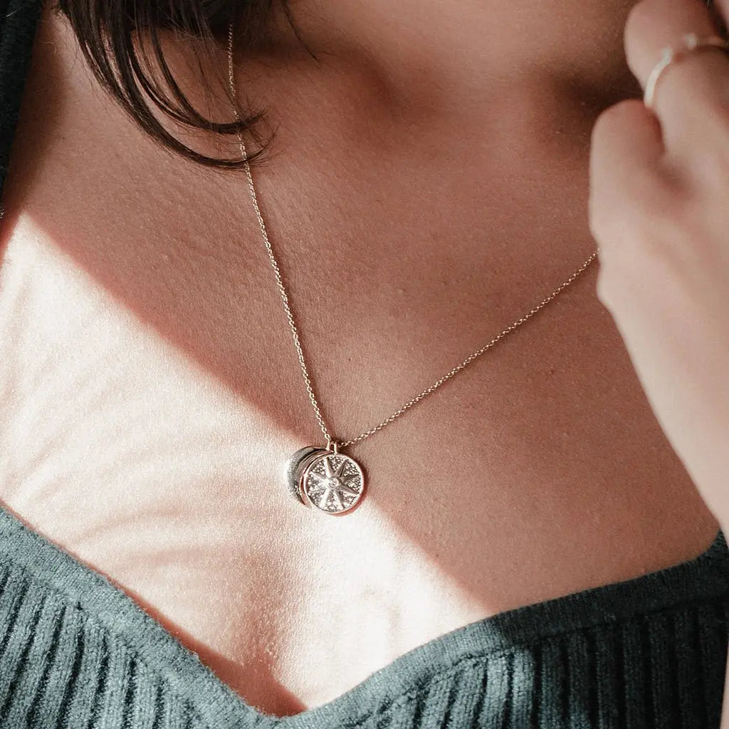 Sun & Moon Celestial Pendant Necklace — Crystal Accent Layering Everyday Jewelry - Necklaces