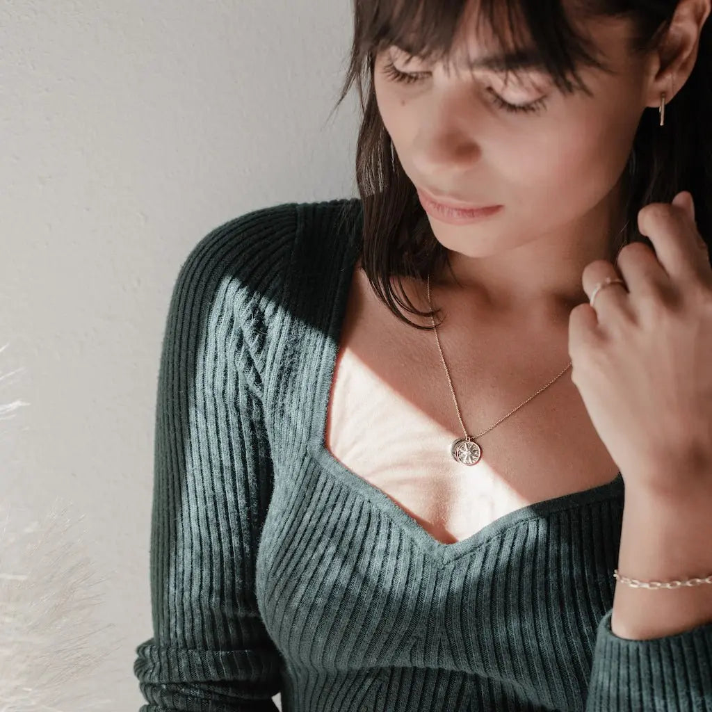 Sun & Moon Celestial Pendant Necklace — Crystal Accent Layering Everyday Jewelry - Necklaces