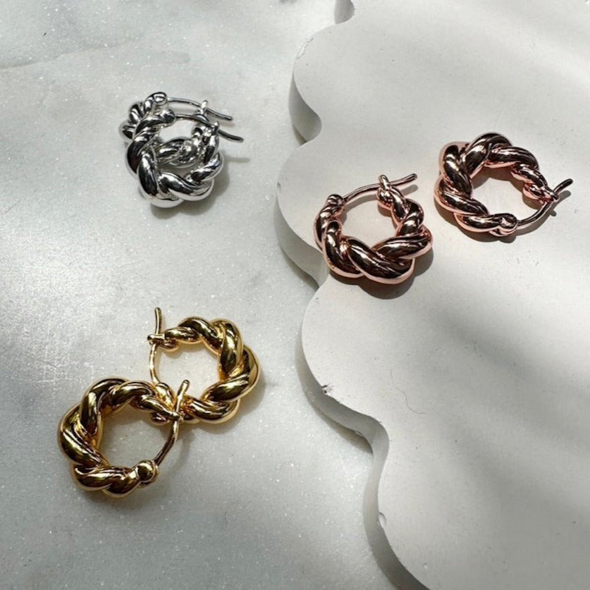Puffy Twist Huggie Hoop Earrings — Comfortable Stackable Everyday Wear - Earrings