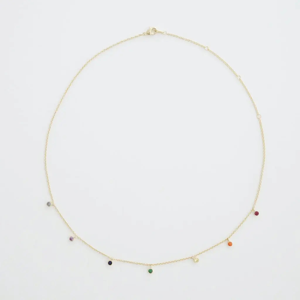 Rainbow Crystal Stardust Pendant Necklace — Shimmering Bezel Charm Chain - Necklaces