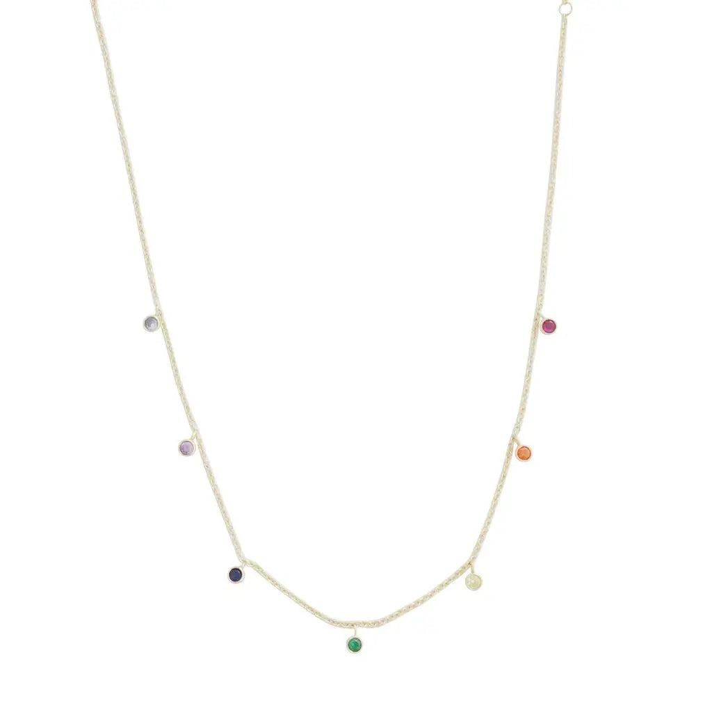 Rainbow Crystal Stardust Pendant Necklace — Shimmering Bezel Charm Chain - Gold Necklaces