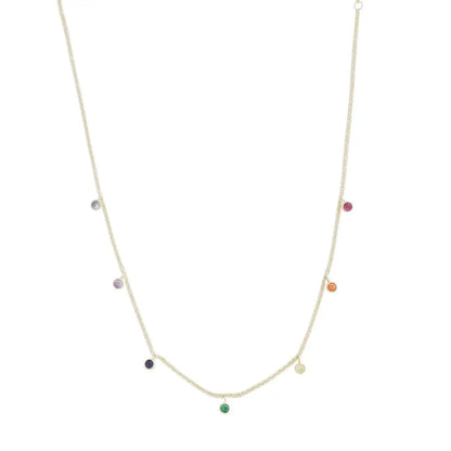 Rainbow Crystal Stardust Pendant Necklace — Shimmering Bezel Charm Chain - Gold Necklaces