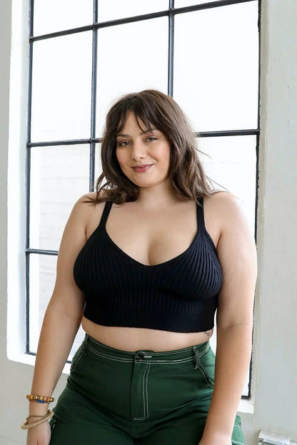 Ribbed Knit Lounge Brami XL 2XL Black