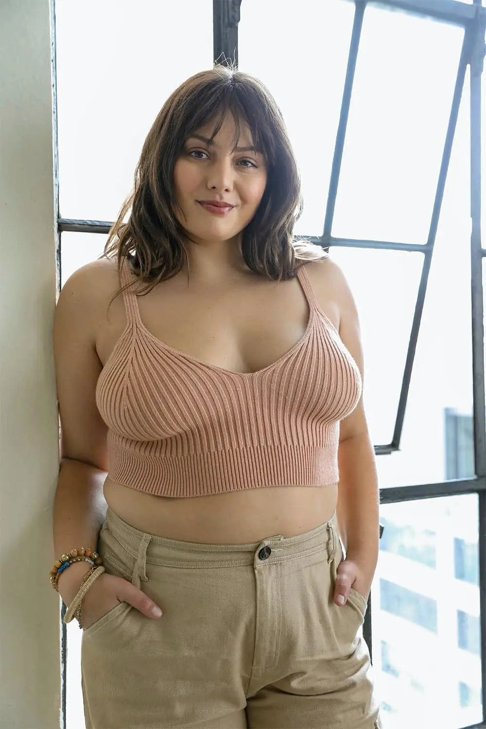 Ribbed Knit Lounge Brami XL 2XL Blush