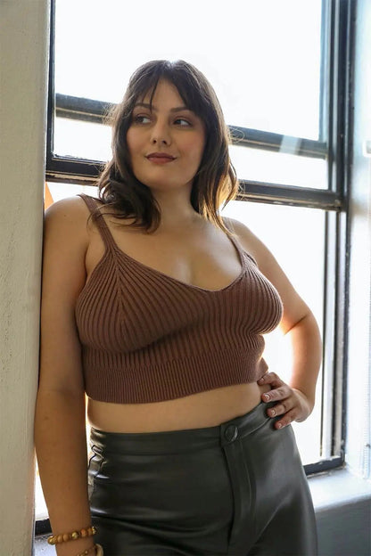 Ribbed Knit Lounge Brami XL 2XL Brown