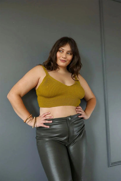 Ribbed Knit Lounge Brami XL 2XL Mustard