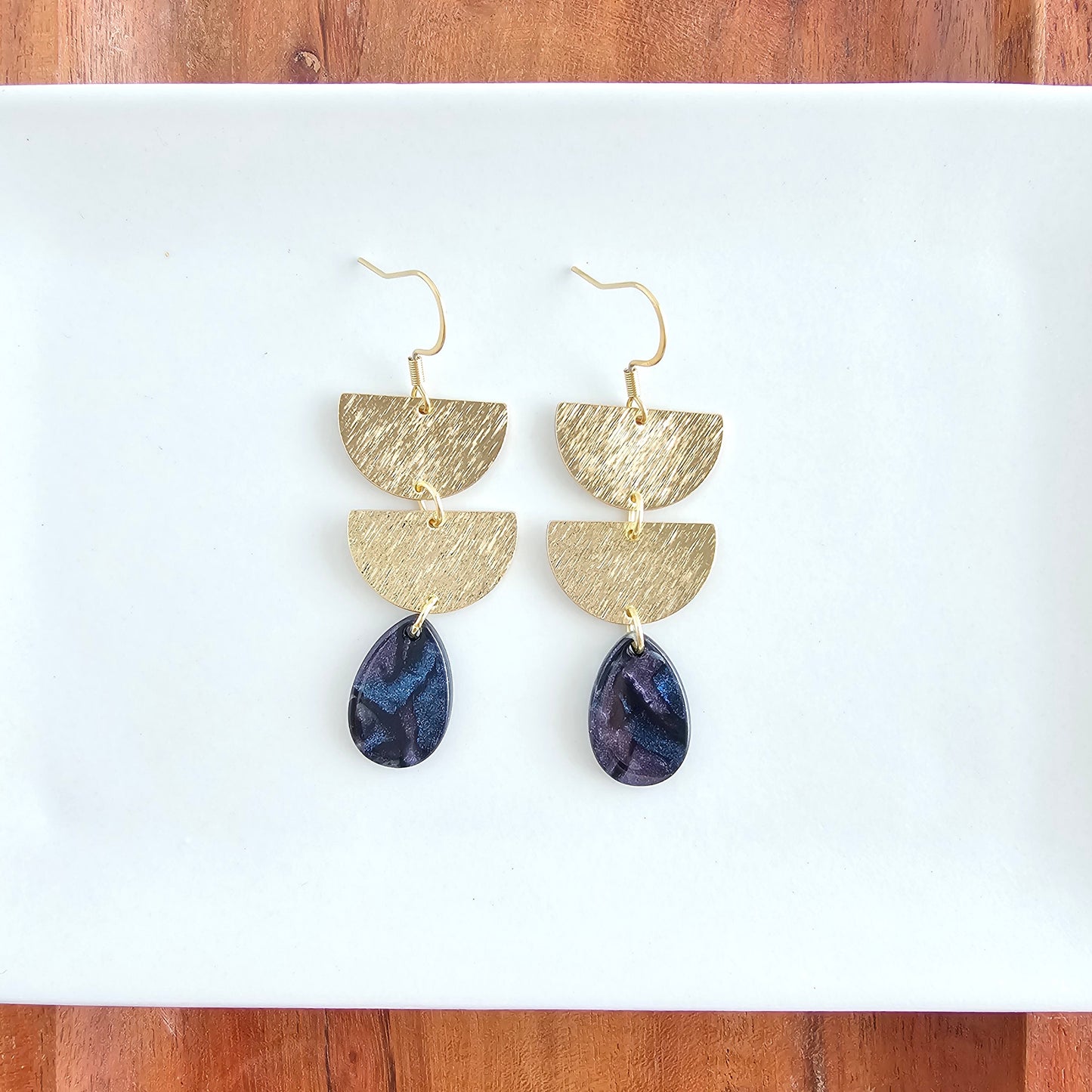 Midnight Shimmer Glamour Statement Earrings — Gold Acrylic Layered Dangle Everyday Style - Earrings