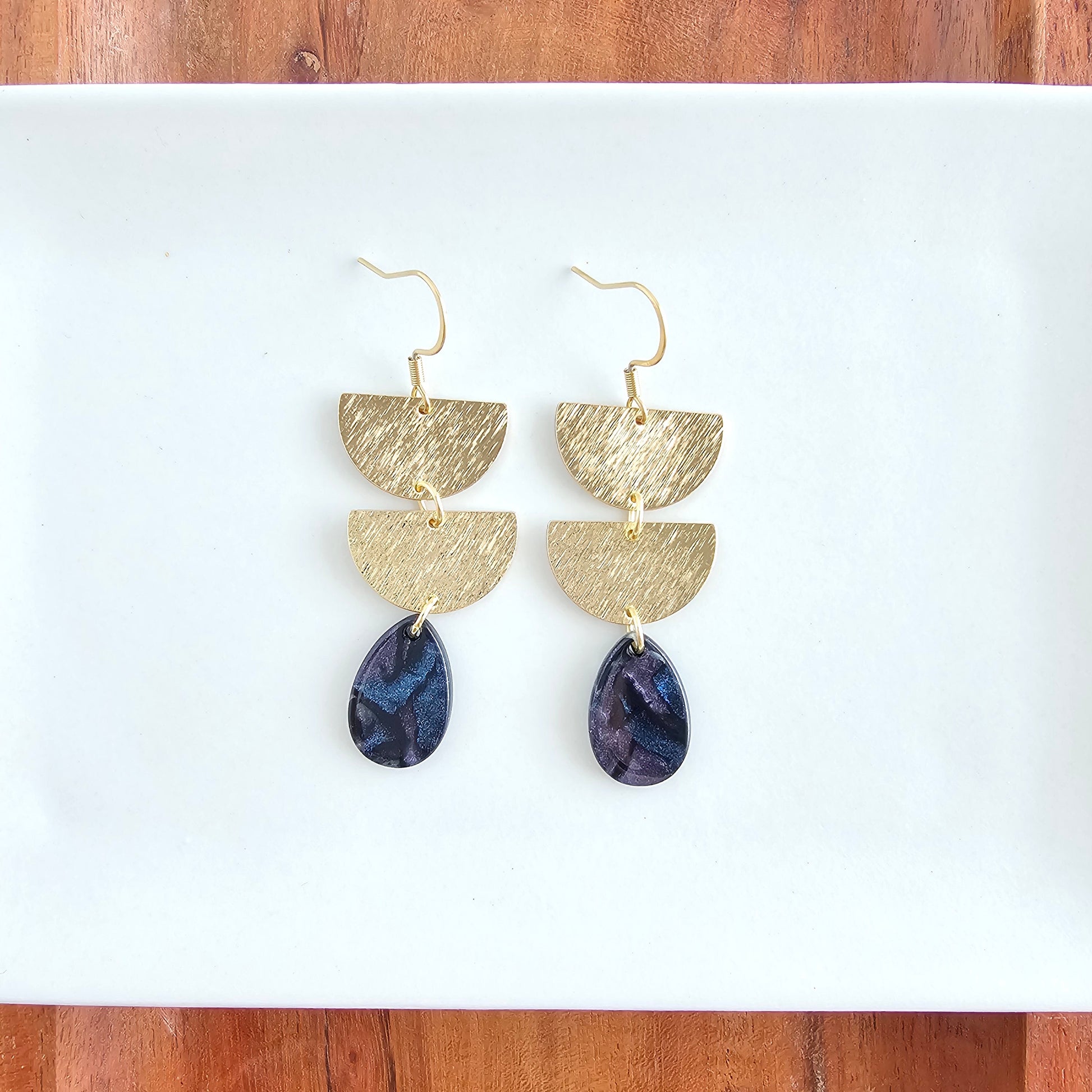 Midnight Shimmer Glamour Statement Earrings — Gold Acrylic Layered Dangle Everyday Style - Earrings