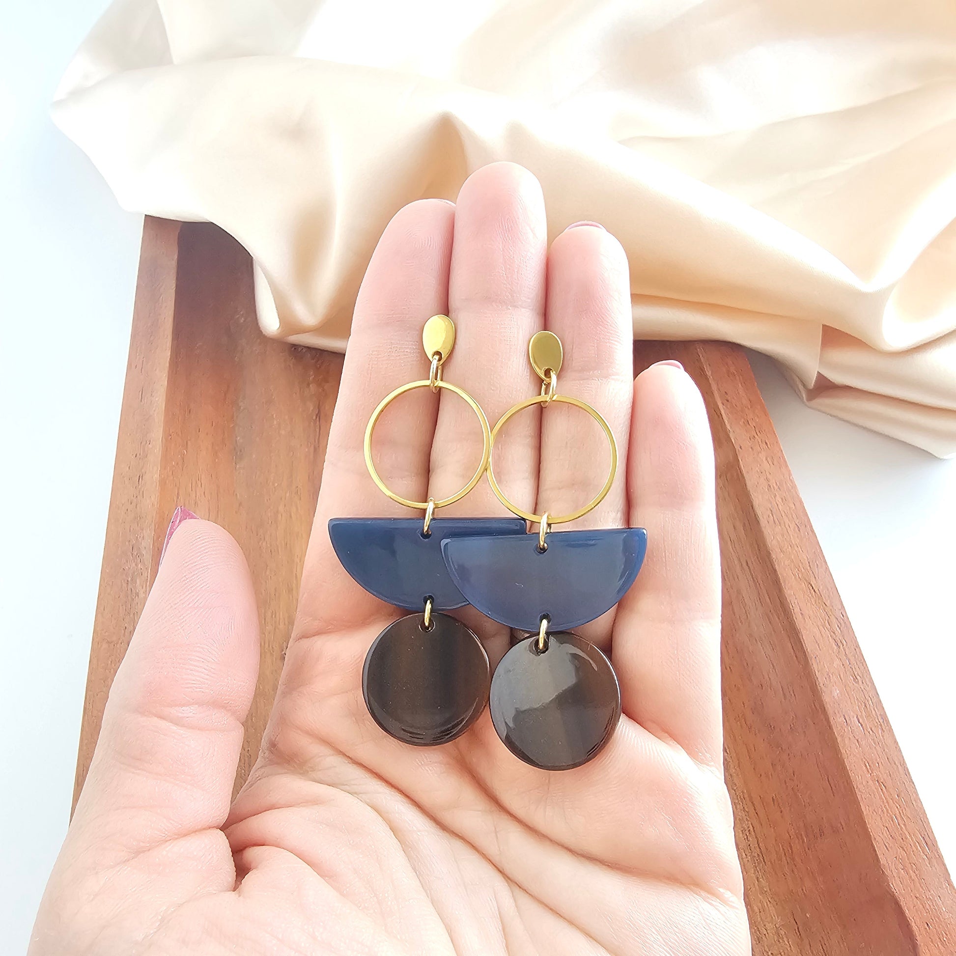 Navy & Mahogany Multicolor Quirky Dangle Earrings — Playful Personality Statement Everyday Style - Earrings