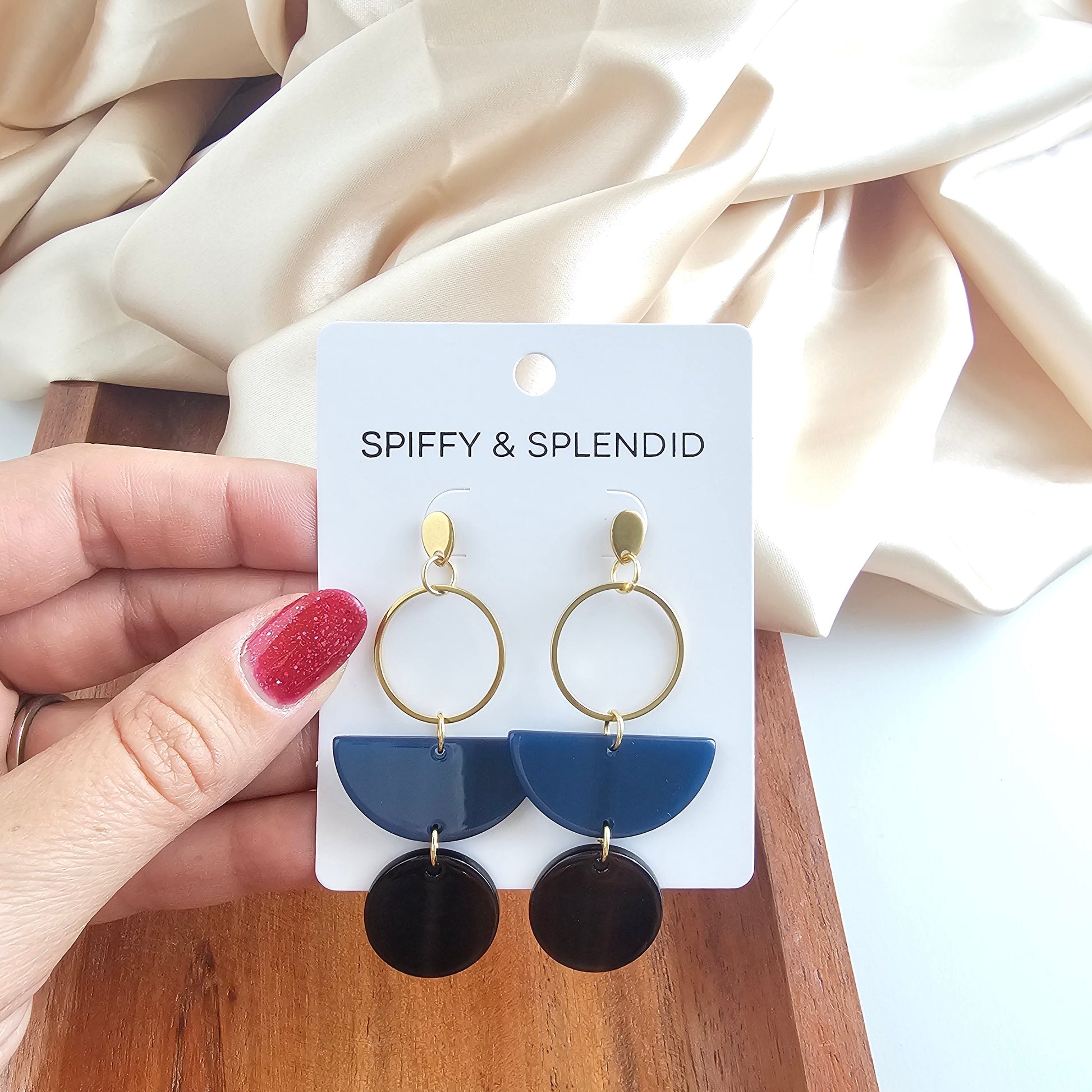 Navy & Mahogany Multicolor Quirky Dangle Earrings — Playful Personality Statement Everyday Style - Earrings