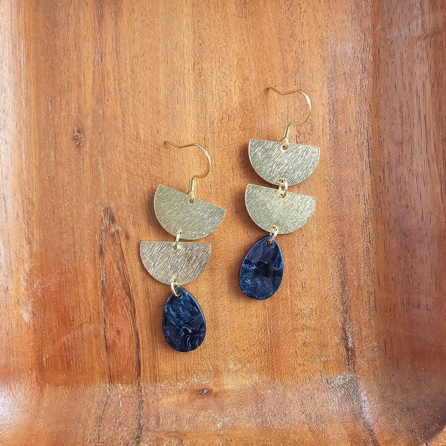 Midnight Shimmer Glamour Statement Earrings — Gold Acrylic Layered Dangle Everyday Style - Earrings