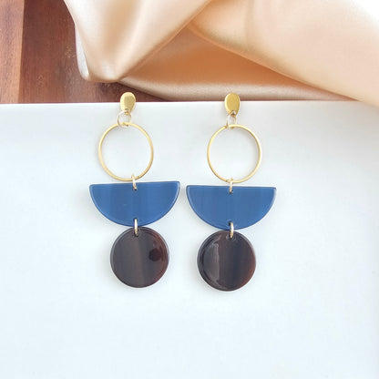 Navy & Mahogany Multicolor Quirky Dangle Earrings — Playful Personality Statement Everyday Style - Earrings