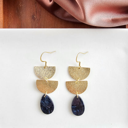 Midnight Shimmer Glamour Statement Earrings — Gold Acrylic Layered Dangle Everyday Style - Earrings