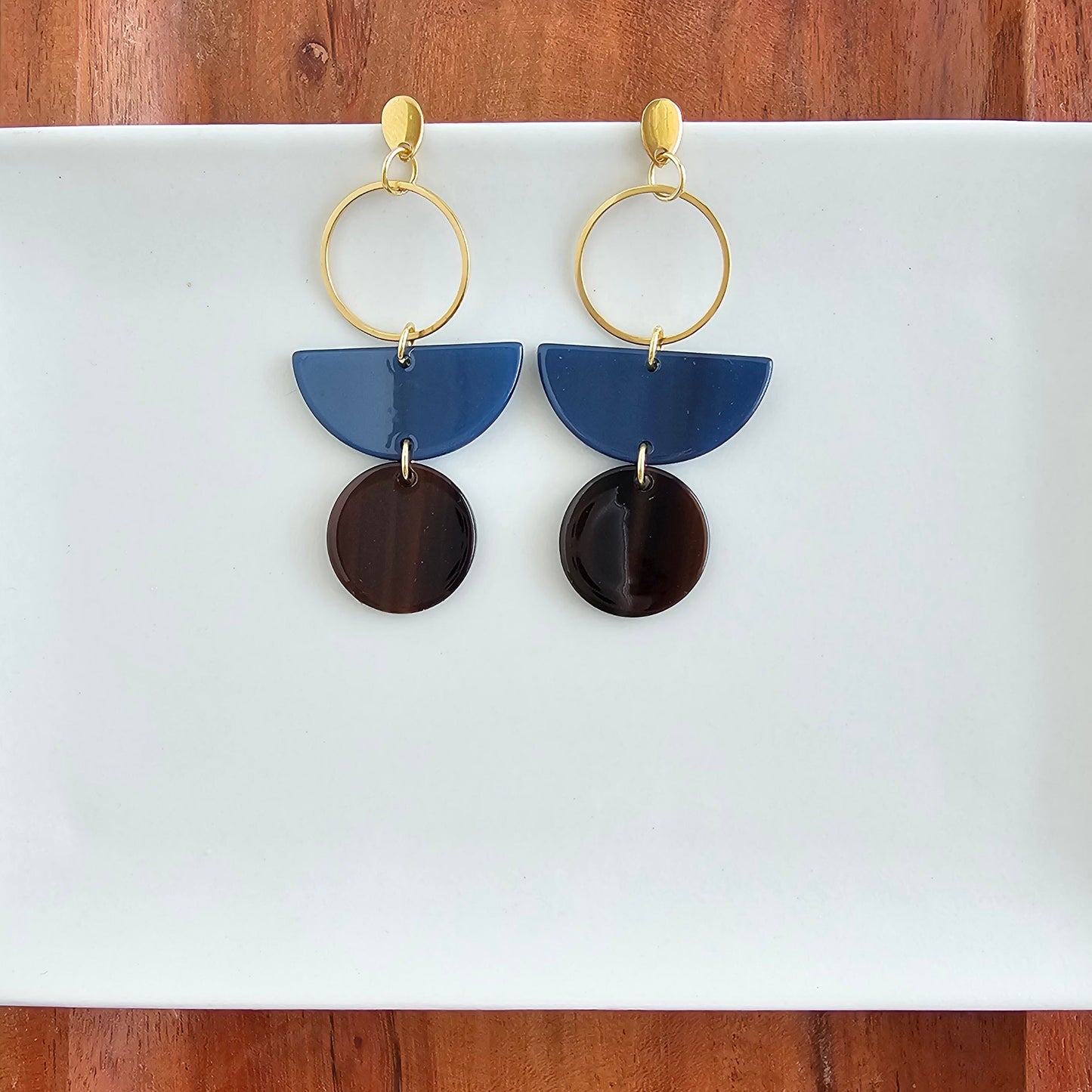 Navy & Mahogany Multicolor Quirky Dangle Earrings — Playful Personality Statement Everyday Style - Earrings