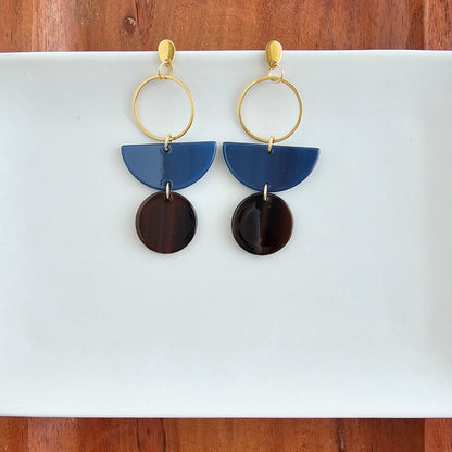 Navy & Mahogany Multicolor Quirky Dangle Earrings — Playful Personality Statement Everyday Style - Earrings