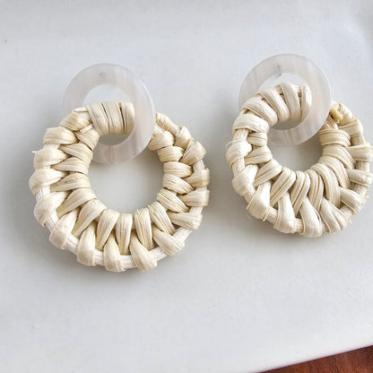 Light Rattan Textured Statement Earrings — Vacation Vibe Coastal Resort Dangle Style - Earrings