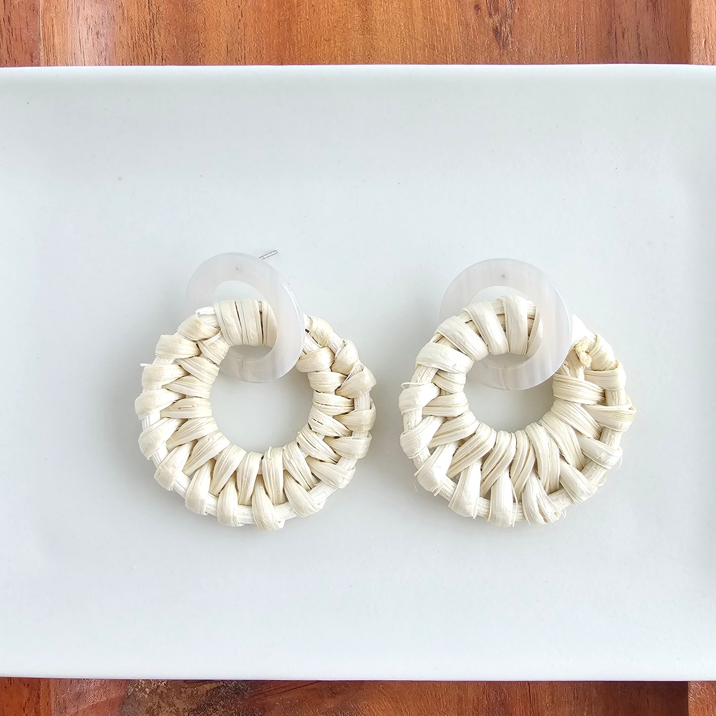 Light Rattan Textured Statement Earrings — Vacation Vibe Coastal Resort Dangle Style - Earrings