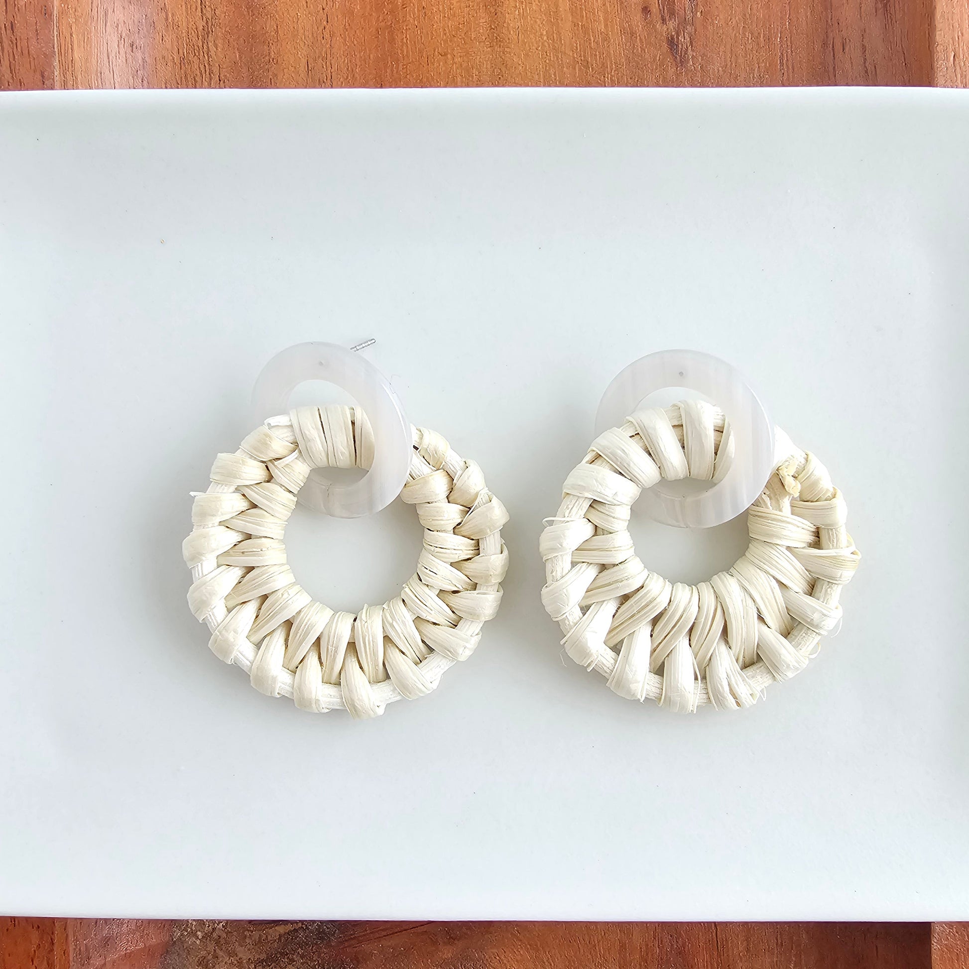 Light Rattan Textured Statement Earrings — Vacation Vibe Coastal Resort Dangle Style - Earrings