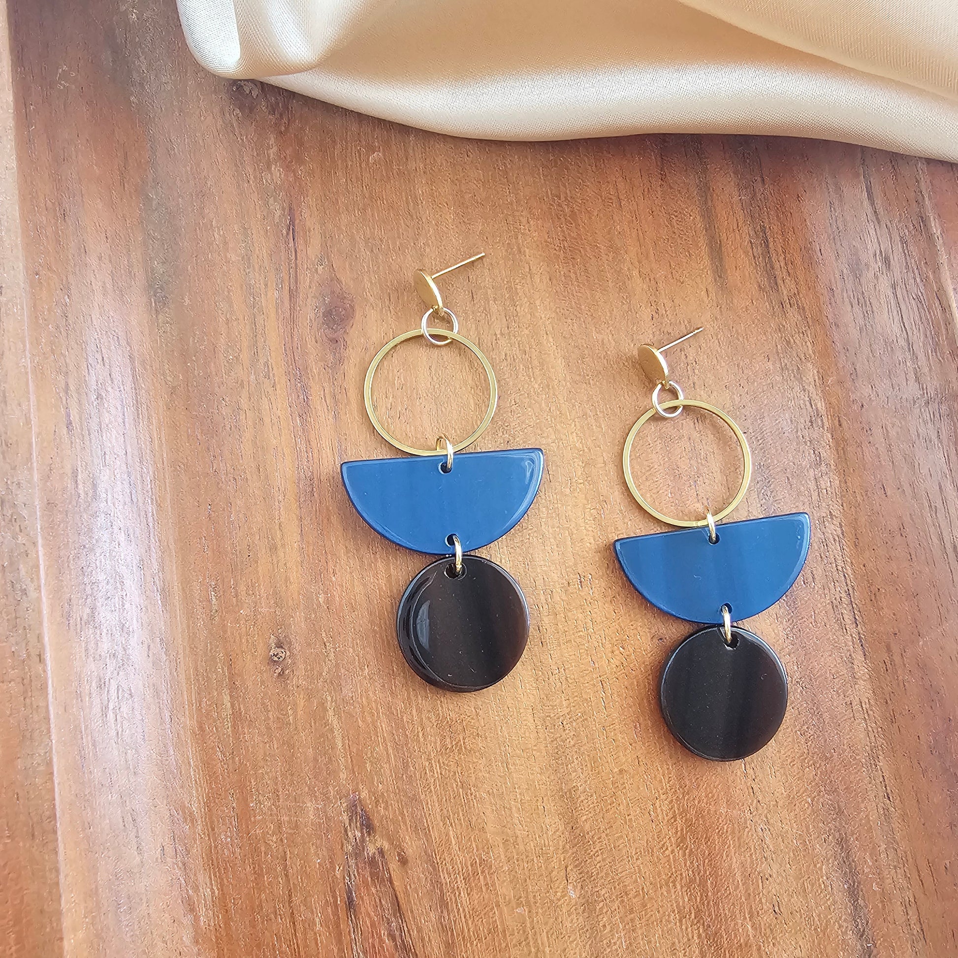 Navy & Mahogany Multicolor Quirky Dangle Earrings — Playful Personality Statement Everyday Style - Earrings