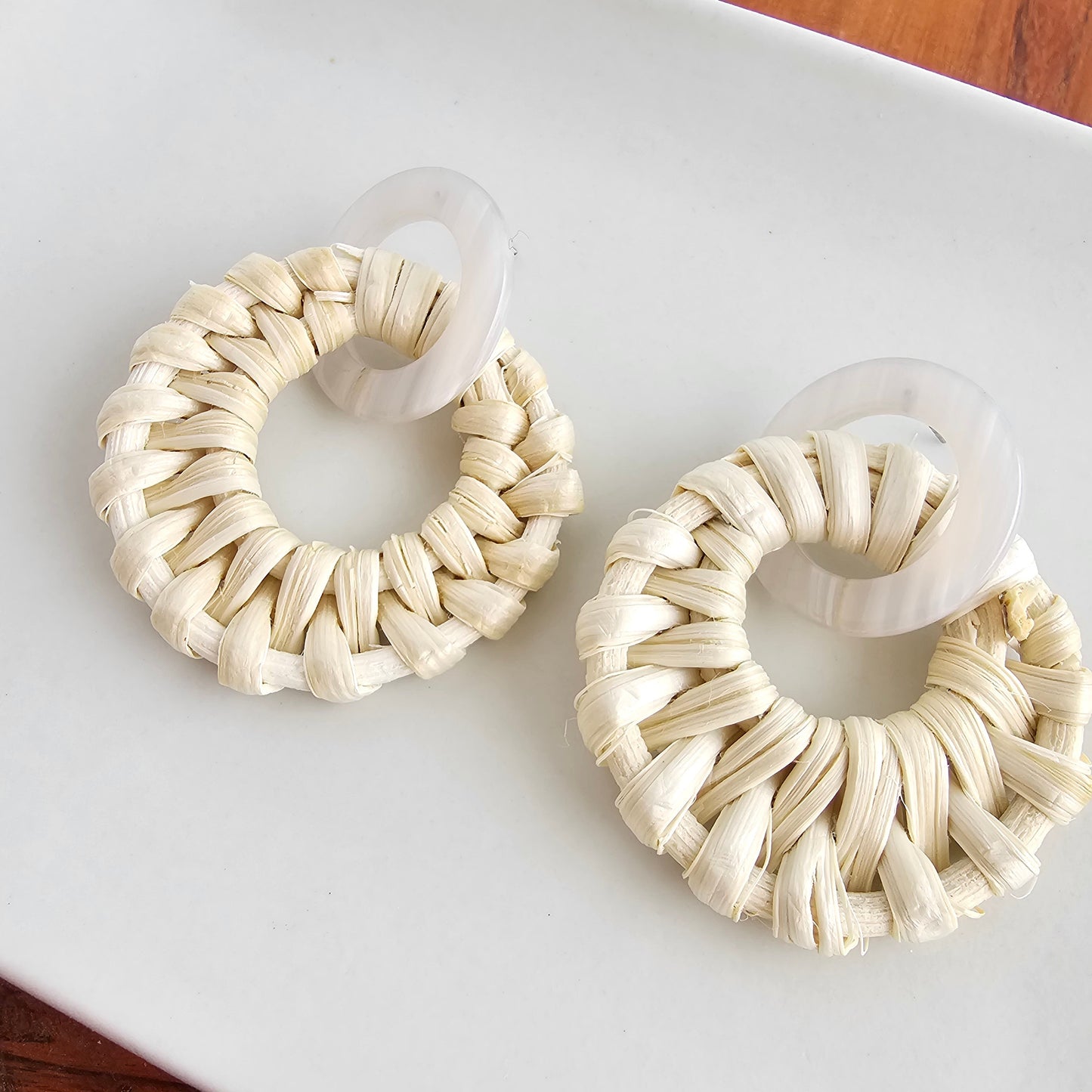 Light Rattan Textured Statement Earrings — Vacation Vibe Coastal Resort Dangle Style - Earrings