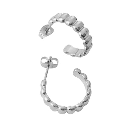 Ribbed Textured Hoop Earrings — Soft Thick Ribbed Minimalist Everyday Style - Silver Earrings