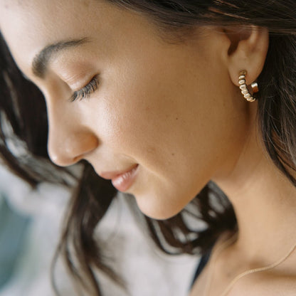 Ribbed Textured Hoop Earrings — Soft Thick Ribbed Minimalist Everyday Style - Earrings