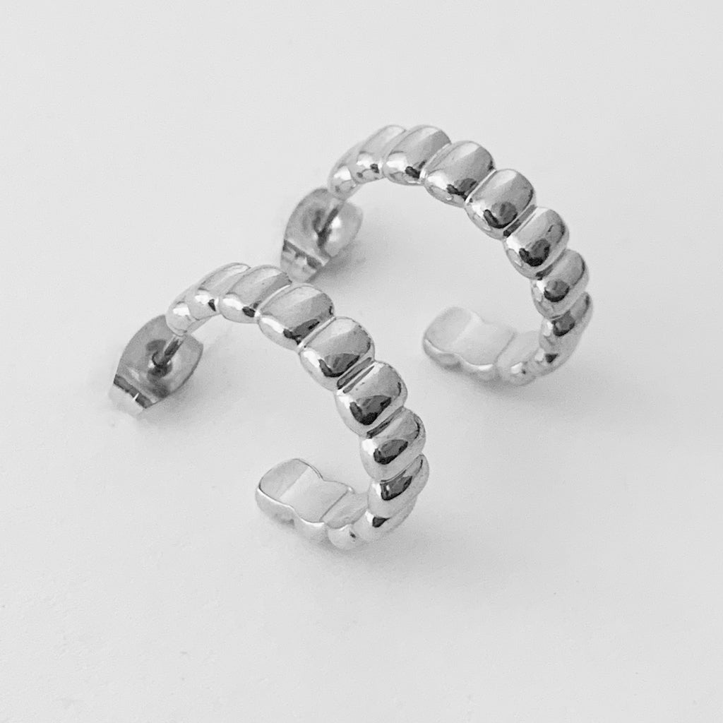 Ribbed Textured Hoop Earrings — Soft Thick Ribbed Minimalist Everyday Style - Earrings