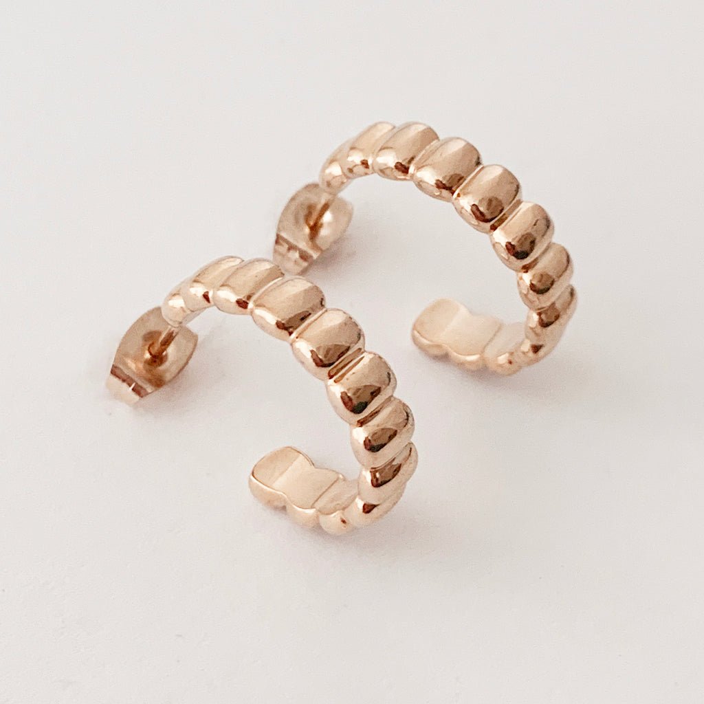 Ribbed Textured Hoop Earrings — Soft Thick Ribbed Minimalist Everyday Style - Earrings