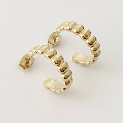 Ribbed Textured Hoop Earrings — Soft Thick Ribbed Minimalist Everyday Style - Earrings