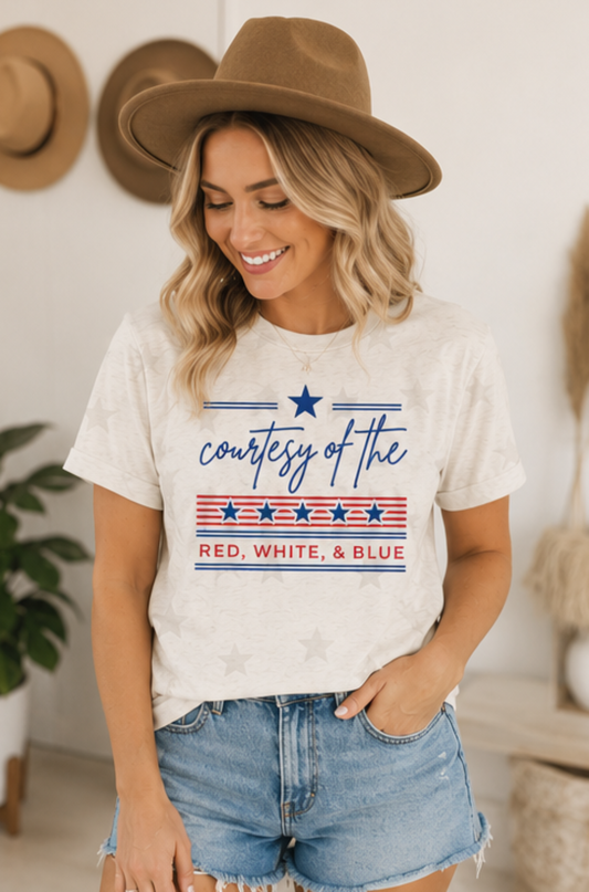 Patriotic Stars Graphic Cotton Tee Red White & Blue Festive Everyday Style - T-Shirts