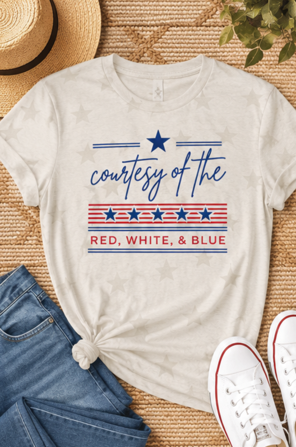 Patriotic Stars Graphic Cotton Tee — Red White & Blue Festive Everyday Style