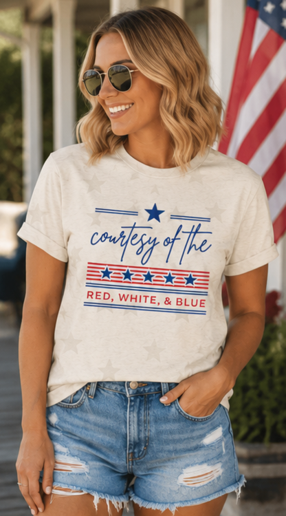 Patriotic Stars Graphic Cotton Tee — Red White & Blue Festive Everyday Style