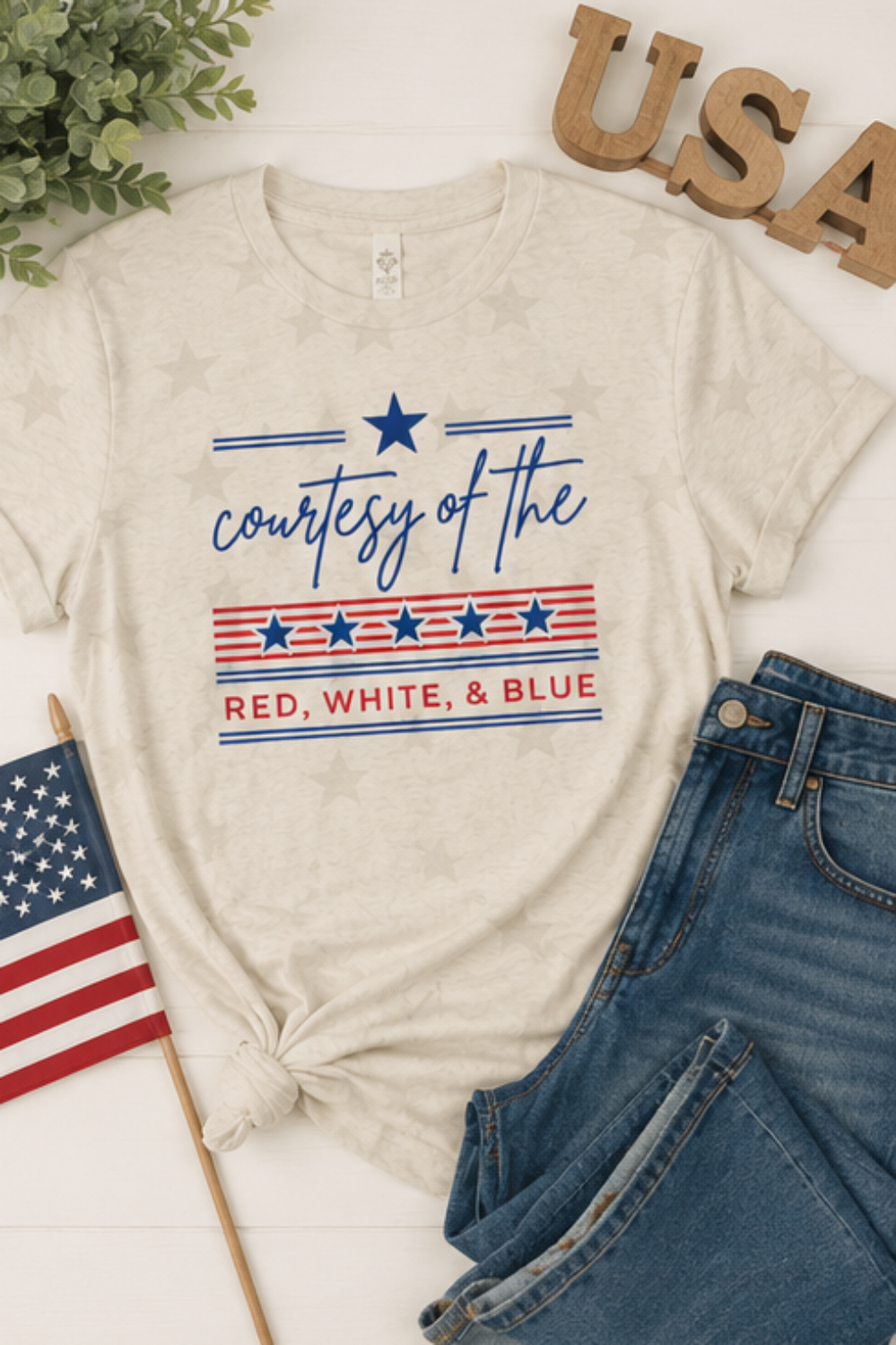 Patriotic Stars Graphic Cotton Tee — Red White & Blue Festive Everyday Style