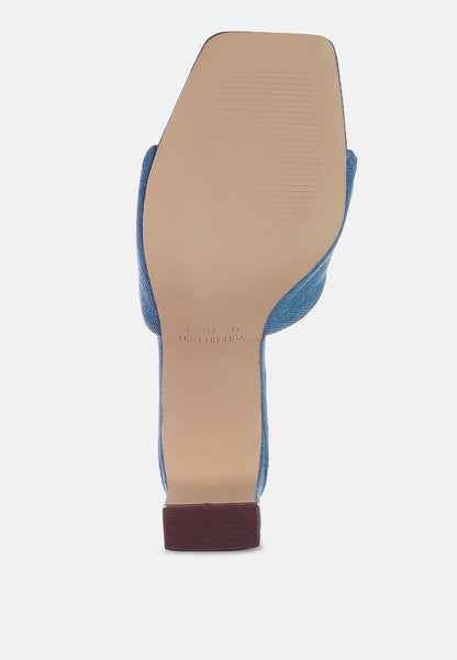 Open Square Toe Block Heel Denim Sandals
