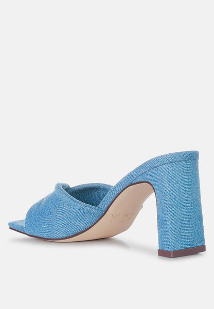 Open Square Toe Block Heel Denim Sandals