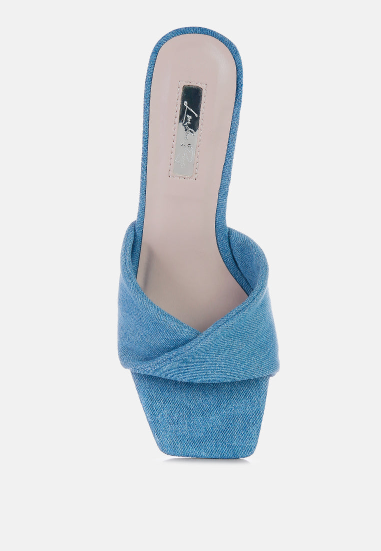 Open Square Toe Block Heel Denim Sandals